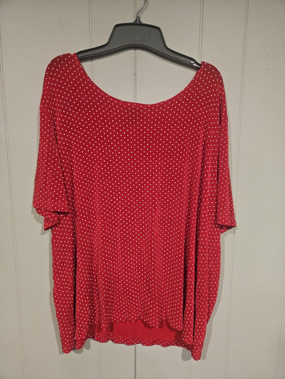 Citiknit Top Women's 2X Red Polka Dot Scoop Neck Short Sleeve T-Shirt Stretch
